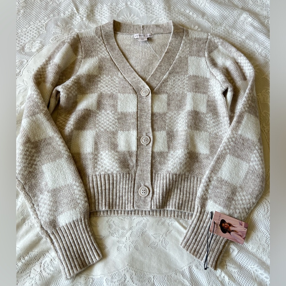 Sincerely Jules Neutral Checkered Sweater, size S